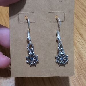 Silver Nautical Wheel Earrings